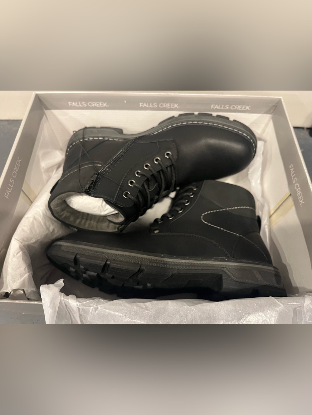 Falls Creek Brent Men's Casual Boots Size 8 Medium Black Side-Zip Ankle Boots